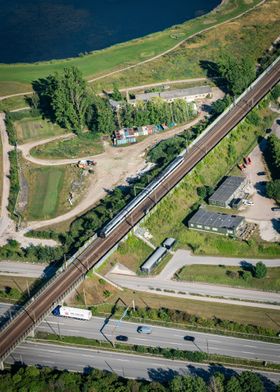 Train on a bridge