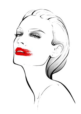 Fashion model face red lip