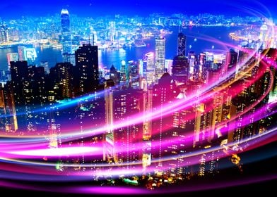 Neon city Hong Kong nigh