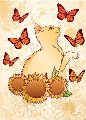 Sunflower Butterfly Cat