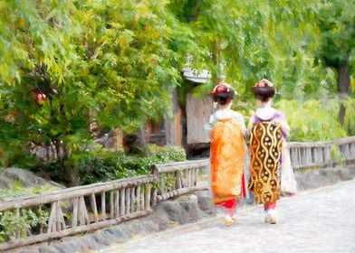 Geisha walking into Kyoto