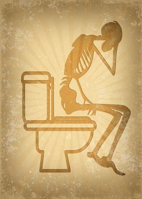 Poster of a woman skeleton sitting on toilet reading newspaper on door of  women's bathroom. Rush City Minnesota MN USA Stock Photo - Alamy