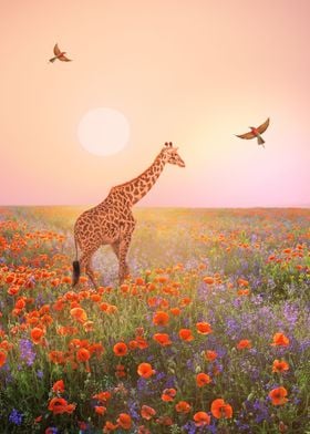 Giraffe in a Poppie Field