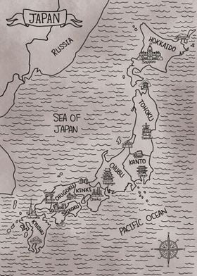 Gray Vintage Japan Map