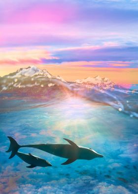 Dolphins on Magic Ocean