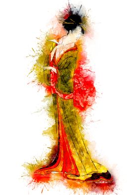 Japanese Geisha Watercolor