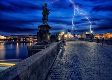 Night city, street, Prague