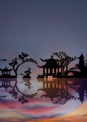 Asian night silhouettes