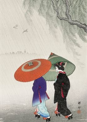 Two women in the rain