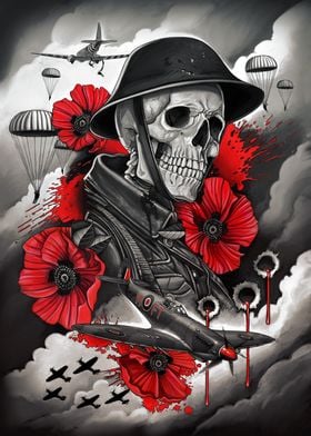World War Skull Poppy 