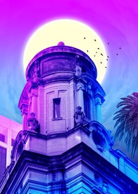 synthwave old building