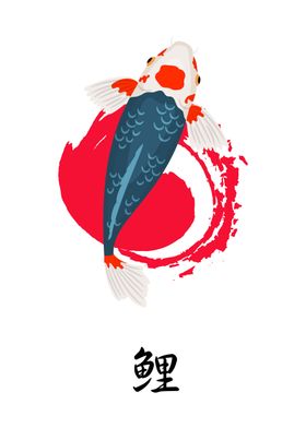 Grey White and Red Koi