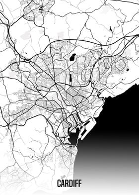 Cardiff white map