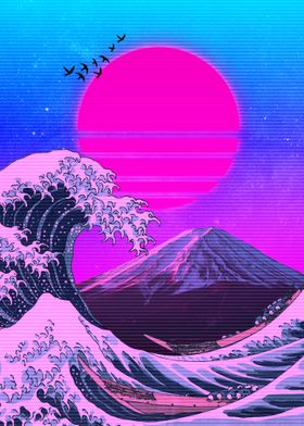 retro great wave kanagawa