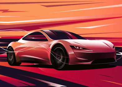 Red Tesla roadster art