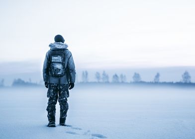 Lonely man in the snow