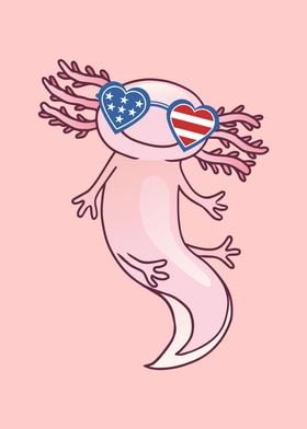 Cute Axolotl US Flag Gift