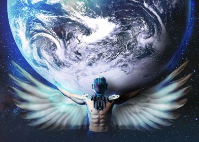 Winged man lifts the earth