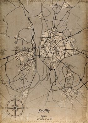 Seville Spain vintage map