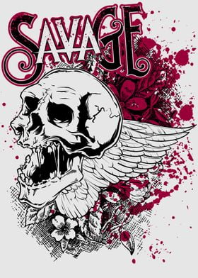 savage skull tattoo poster