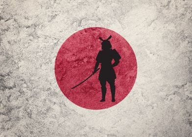 Japan Flag And Samurai