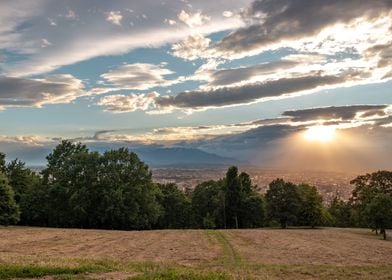 Sunset sky over Turin alps