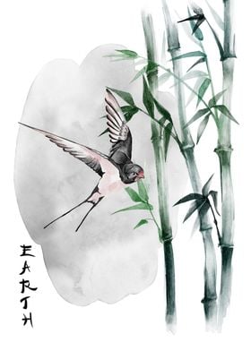 Japan swallow and bamboo