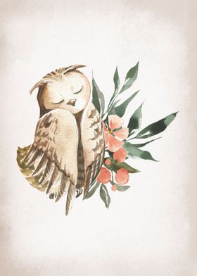 Floral Owl Nursery Art