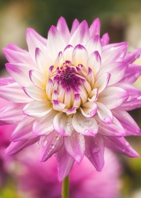 pink dahlia with dew