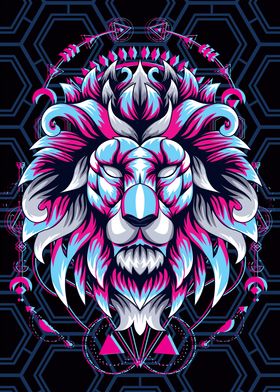 Neon Glitch Lion
