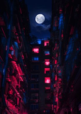 Neon street full moon