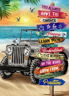 Summer Beach  Grey Jeep