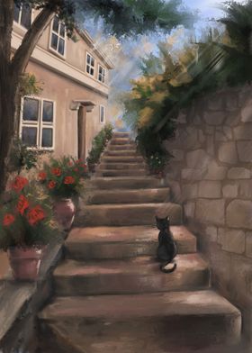 Cat on the Steps