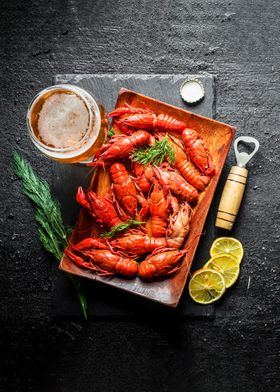 Beer with boiled crayfish