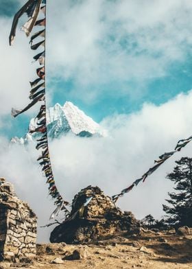 Flags In Front Of Everest