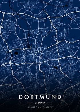 Dortmund City Map Blue