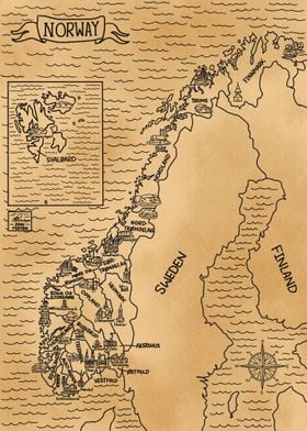 Vintage Map of Norway