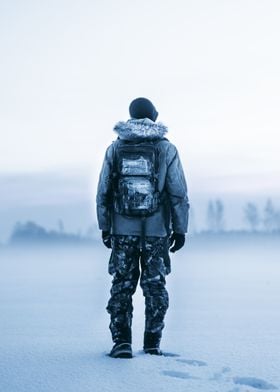 Man walking on snow winter