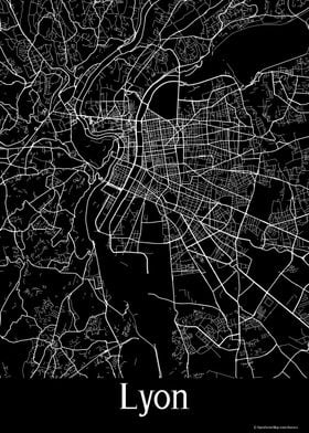 Lyon France Black City Map