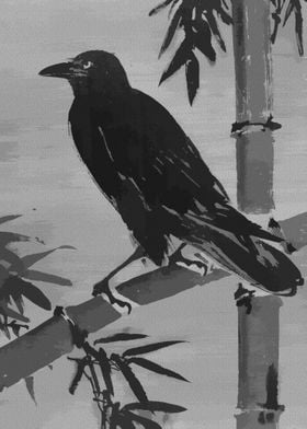 Crow on a Bamboo Branch