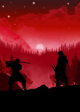 sunset with samurai