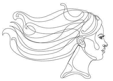 Girl long hair lineart 