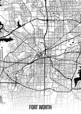 Fort Worth white map