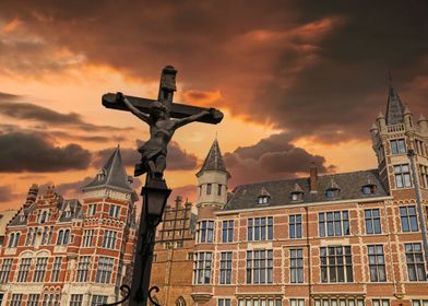 Cross over Antwerp sunset