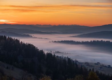 Autumn foggy mountains