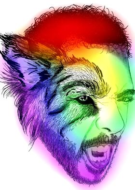 Colorful Man Face Wolf