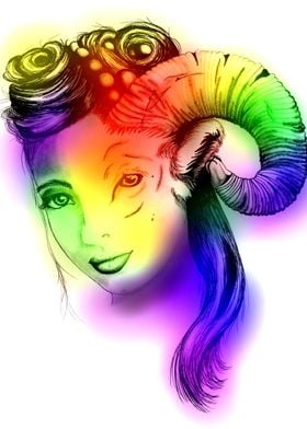 Colorful Woman Face Goat