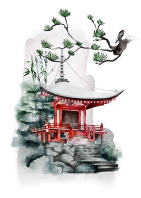 Temple with pine trees