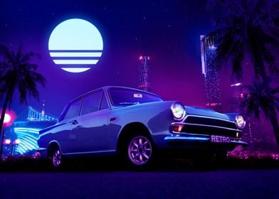 classic car synthwave 80s