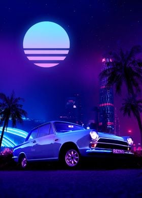 classic car synthwave 80s